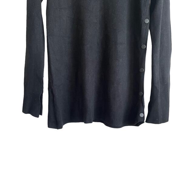 Zara Knit Women Top S Black Round Neck Long Slit Sleeve Side Snap Rocker Goth - Picture 5 of 10